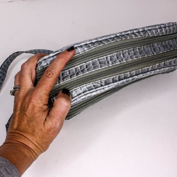 Kathy Van Zeeland Purse Shoulder Bag Faux Croc Embossed Leather Silver G… - Picture 5 of 7